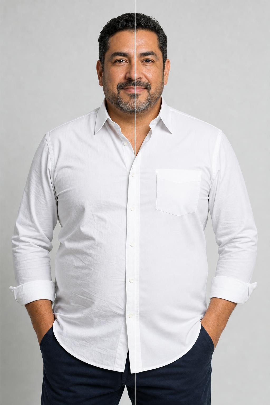 Comparación de cómo cae la camisa con y sin la playera de compresión debajo